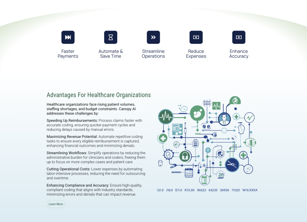 Canopy AI website design california medical coding